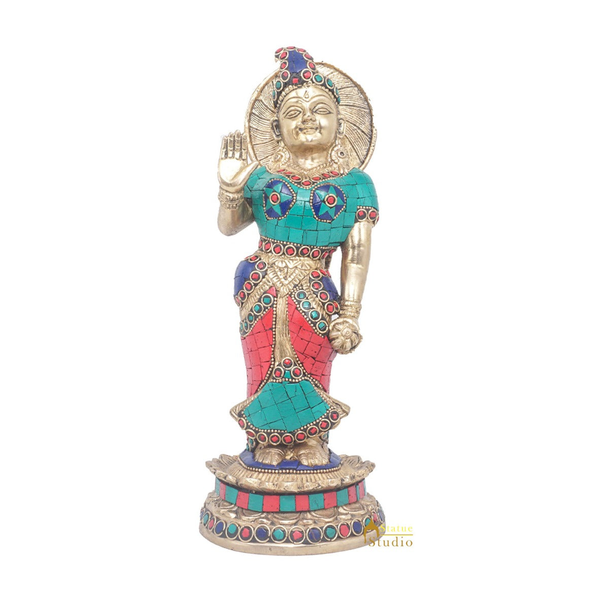 Brass Antique Lord Radha Idol Showpiece For Home Pooja Décor Gift Statue 11" - Image 3