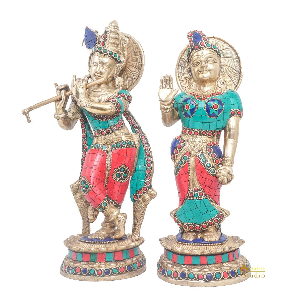 Brass Antique Lord Radha Krishna Idol For Home Pooja Décor Gift Statue 11" - Image 4
