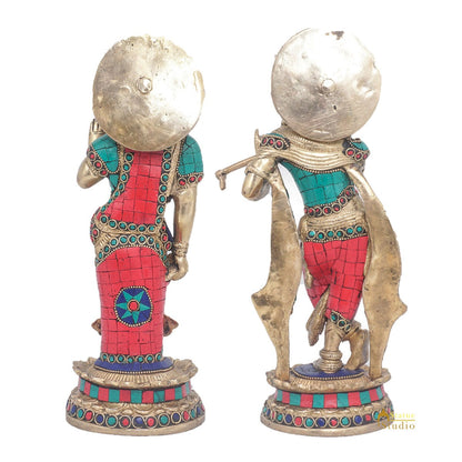 Brass Antique Lord Radha Krishna Idol For Home Pooja Décor Gift Statue 11" by vendor-unknown - Hindu Gods (View 5)