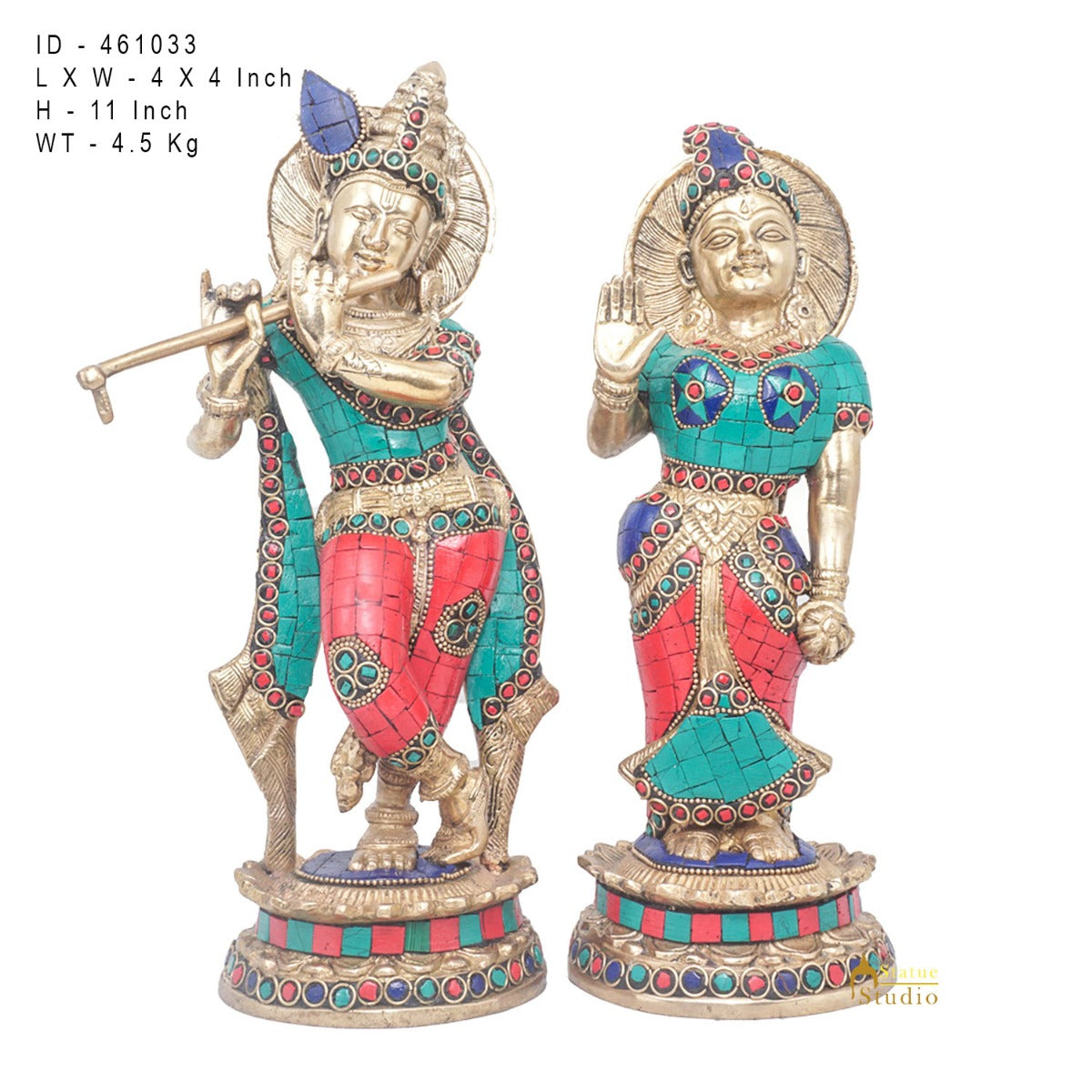 Brass Antique Lord Radha Krishna Idol For Home Pooja Décor Gift Statue 11" - Image 6