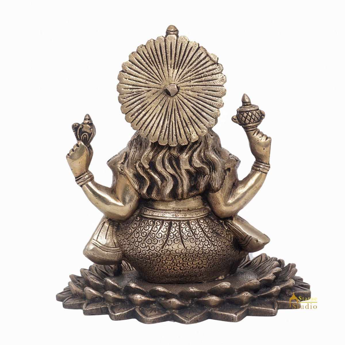 Brass Lord Ganesha Statue On Lotus Antique Finish For Home Decor Gift 7" - Image 5