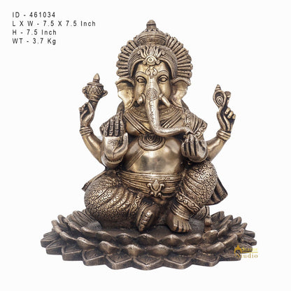 Brass Lord Ganesha Statue On Lotus Antique Finish For Home Decor Gift 7" by vendor-unknown - Products (View 6)