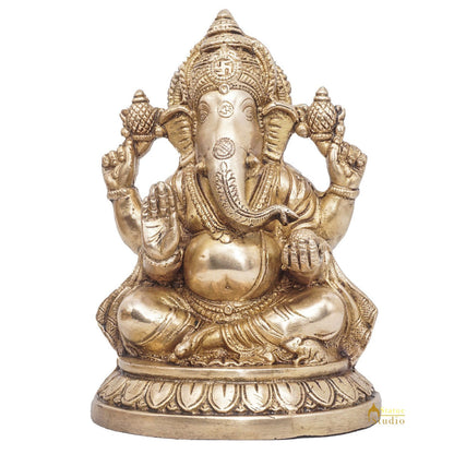Brass Ganesha Statue Ganpati Sitting Idol Home Pooja Room Décor Gift 7.5" by vendor-unknown - Products (View 3)