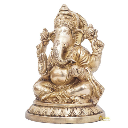 Brass Ganesha Statue Ganpati Sitting Idol Home Pooja Room Décor Gift 7.5" by vendor-unknown - Products (View 4)