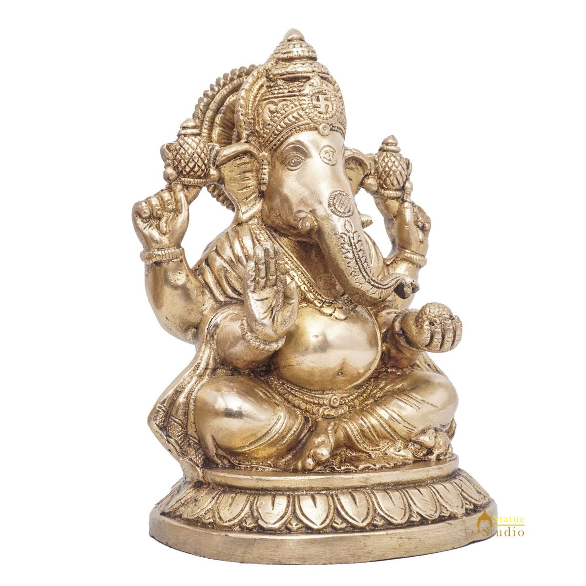 Brass Ganesha Statue Ganpati Sitting Idol Home Pooja Room Décor Gift 7.5" - Image 5