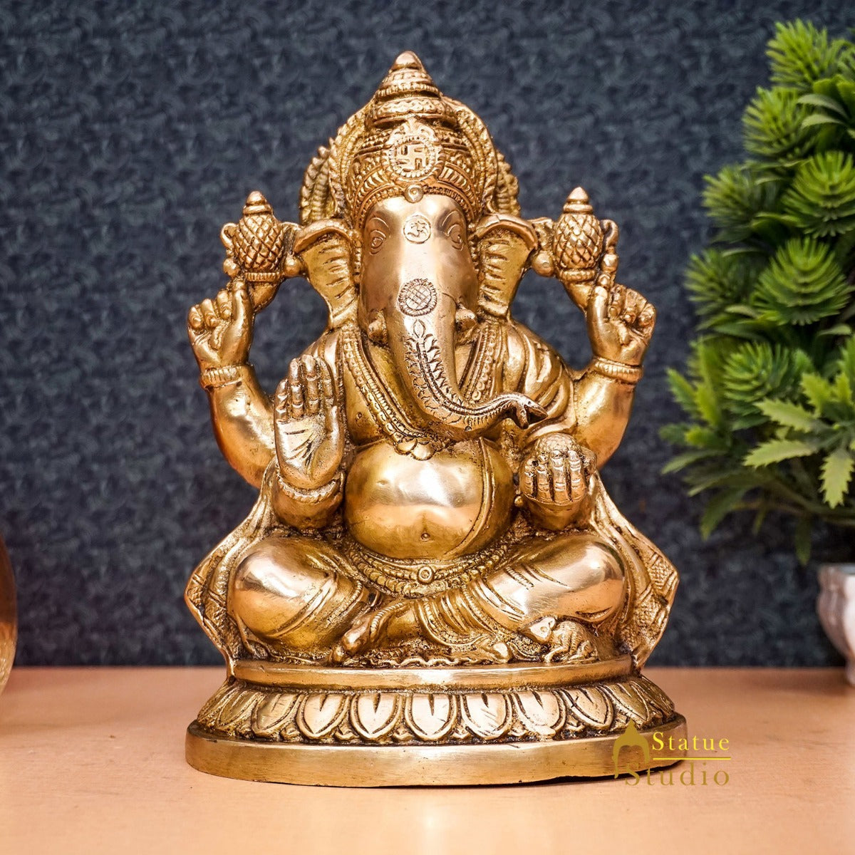 Brass Ganesha Statue Ganpati Sitting Idol Home Pooja Room Décor Gift 7.5" - Eco-friendly - Sama Homes