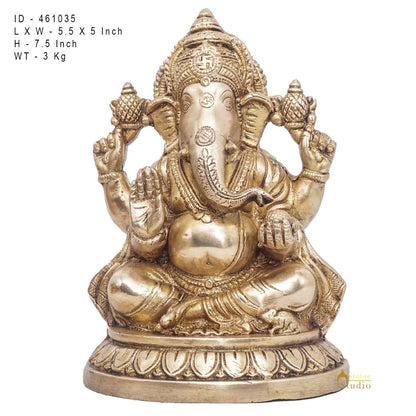 Brass Ganesha Statue Ganpati Sitting Idol Home Pooja Room Décor Gift 7.5" by vendor-unknown - Products (View 7)