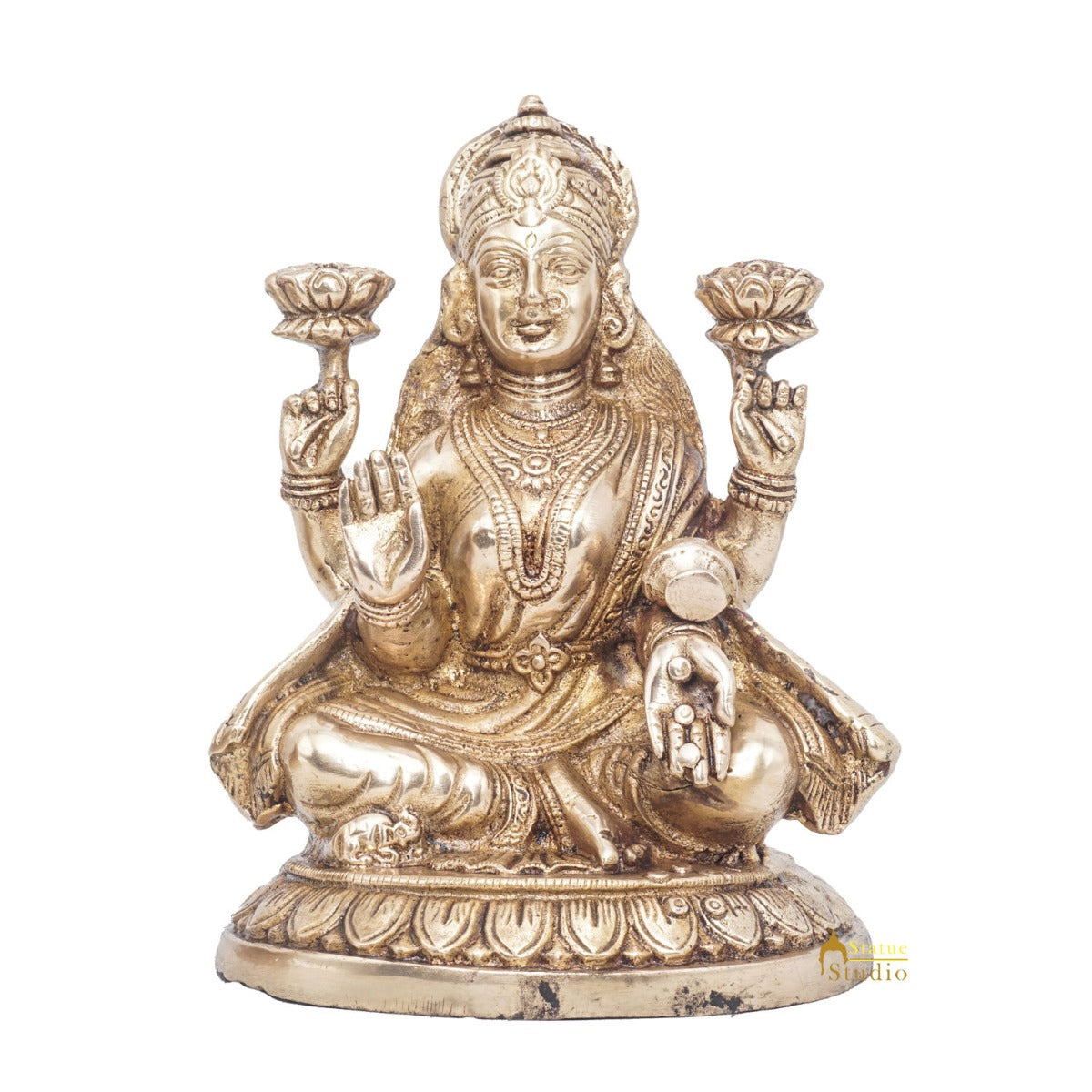 Brass Goddess Lakshmi Idol Statue For Home Office Puja Room Décor 7.5"