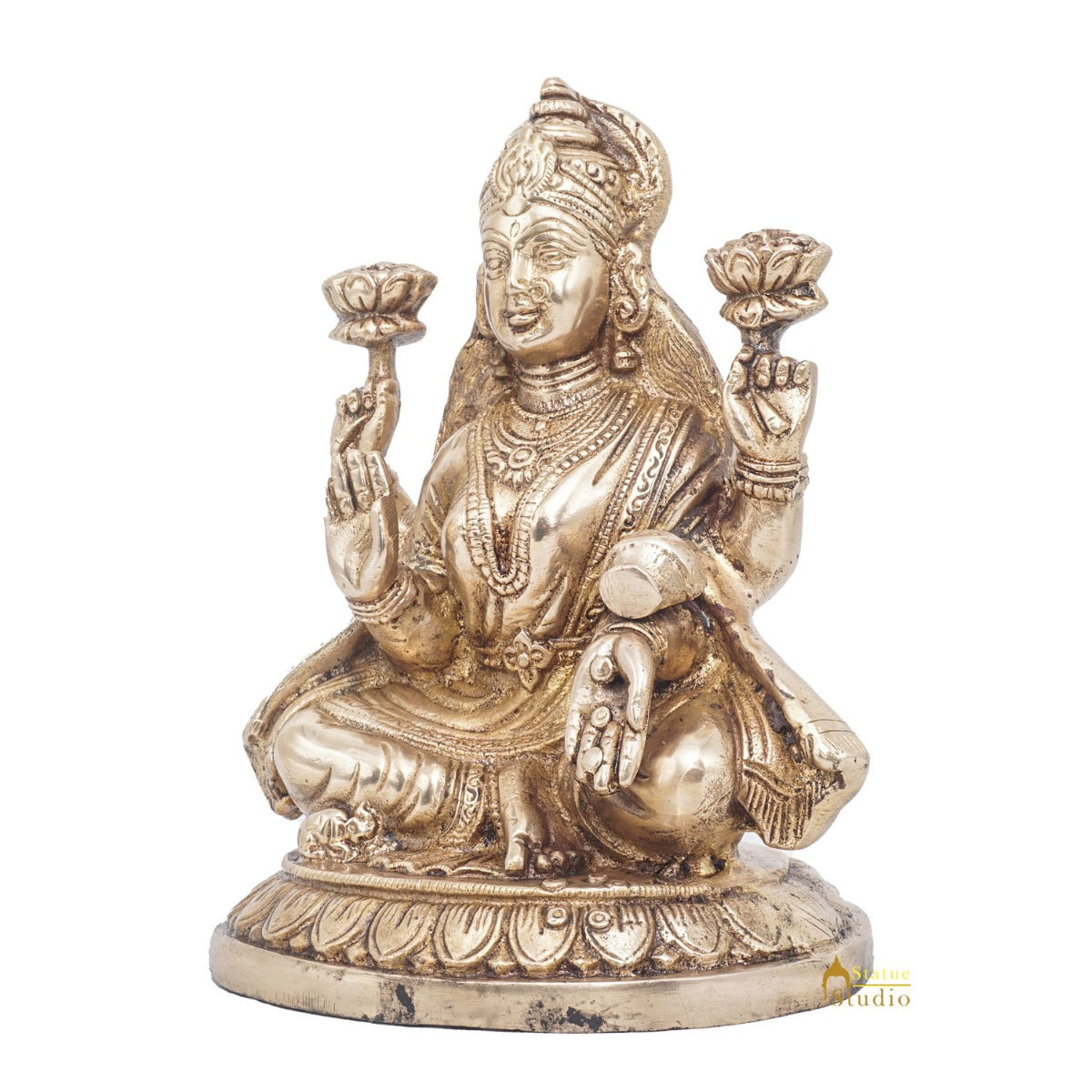 Brass Goddess Lakshmi Idol Statue For Home Office Puja Room Décor 7.5"