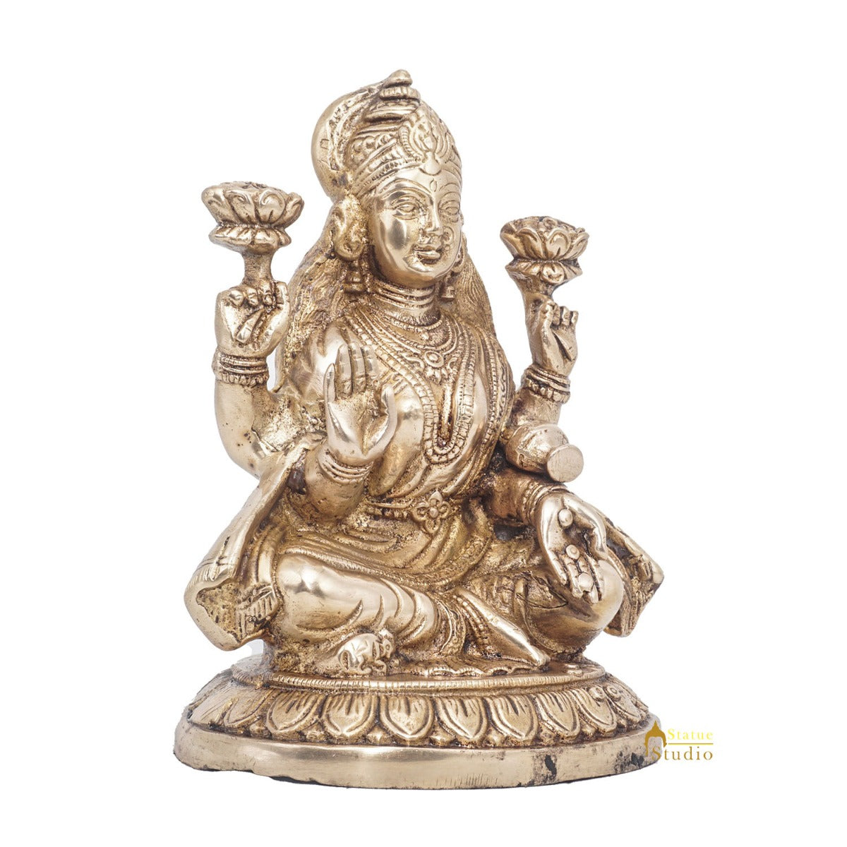 Brass Goddess Lakshmi Idol Statue For Home Office Puja Room Décor 7.5" - Image 5