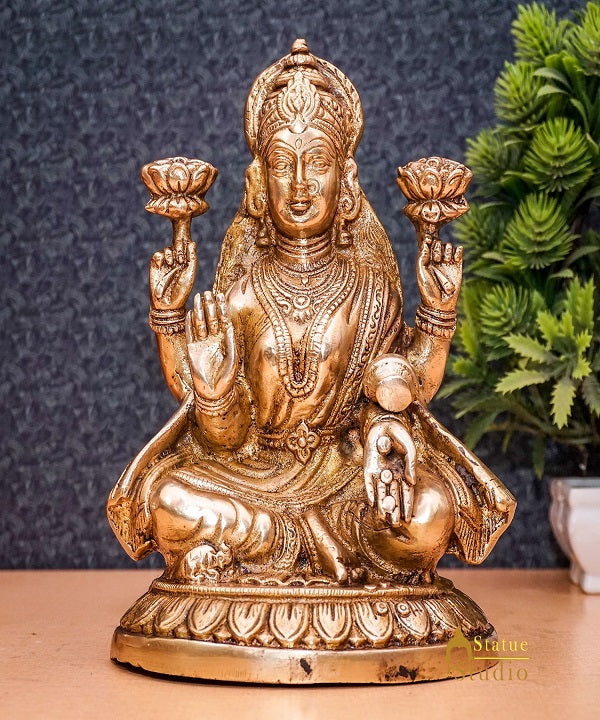 Brass Goddess Lakshmi Idol Statue For Home Office Puja Room Décor 7.5" - Image 2