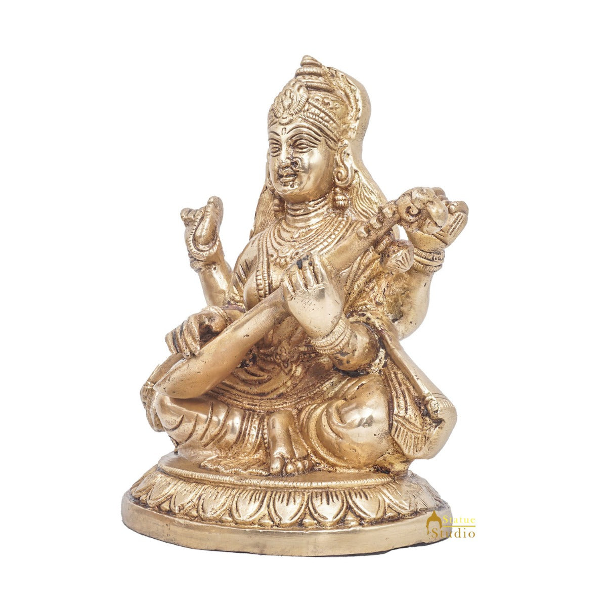 Brass Goddess Saraswati Idol Statue For Home Office Puja Room Décor 7.5"