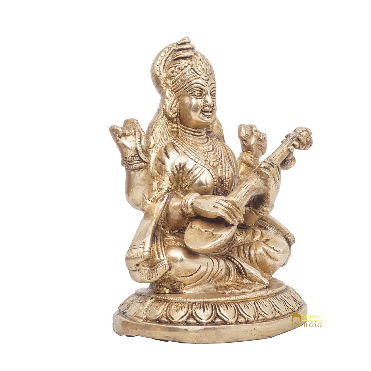Brass Goddess Saraswati Idol Statue For Home Office Puja Room Décor 7.5"