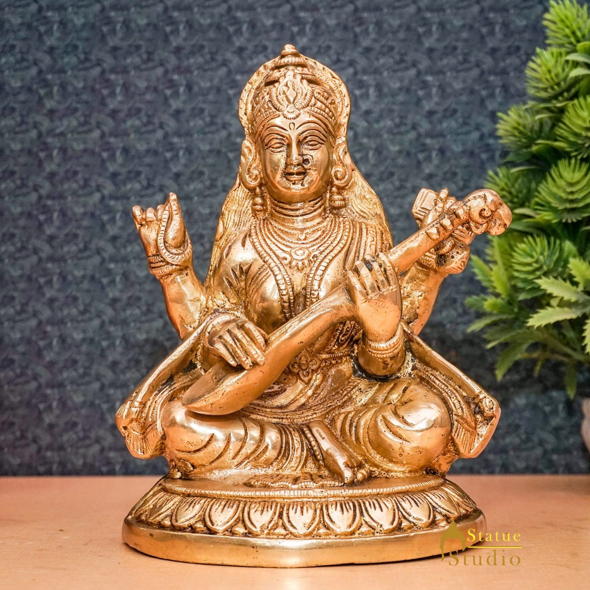 Brass Goddess Saraswati Idol Statue For Home Office Puja Room Décor 7.5"