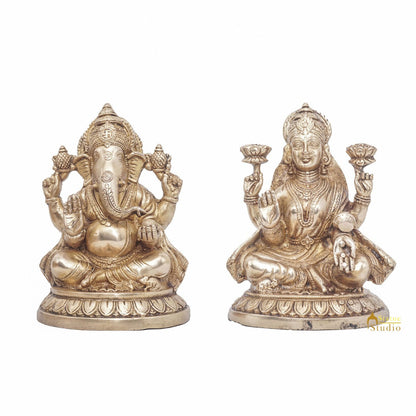 Brass Ganesha Lakshmi Idol Statue For Diwali Home Puja Décor Gift 7.5" by vendor-unknown - Hindu Gods