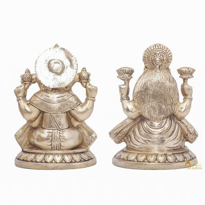 Brass Ganesha Lakshmi Idol Statue For Diwali Home Puja Décor Gift 7.5" by vendor-unknown - Hindu Gods (View 3)