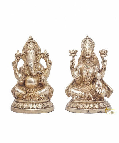 Brass Ganesha Lakshmi Idol Statue For Diwali Home Puja Décor Gift 7.5" by vendor-unknown - Hindu Gods (View 2)