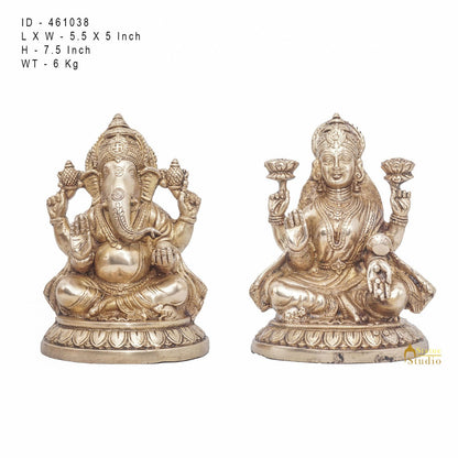 Brass Ganesha Lakshmi Idol Statue For Diwali Home Puja Décor Gift 7.5" by vendor-unknown - Hindu Gods (View 4)