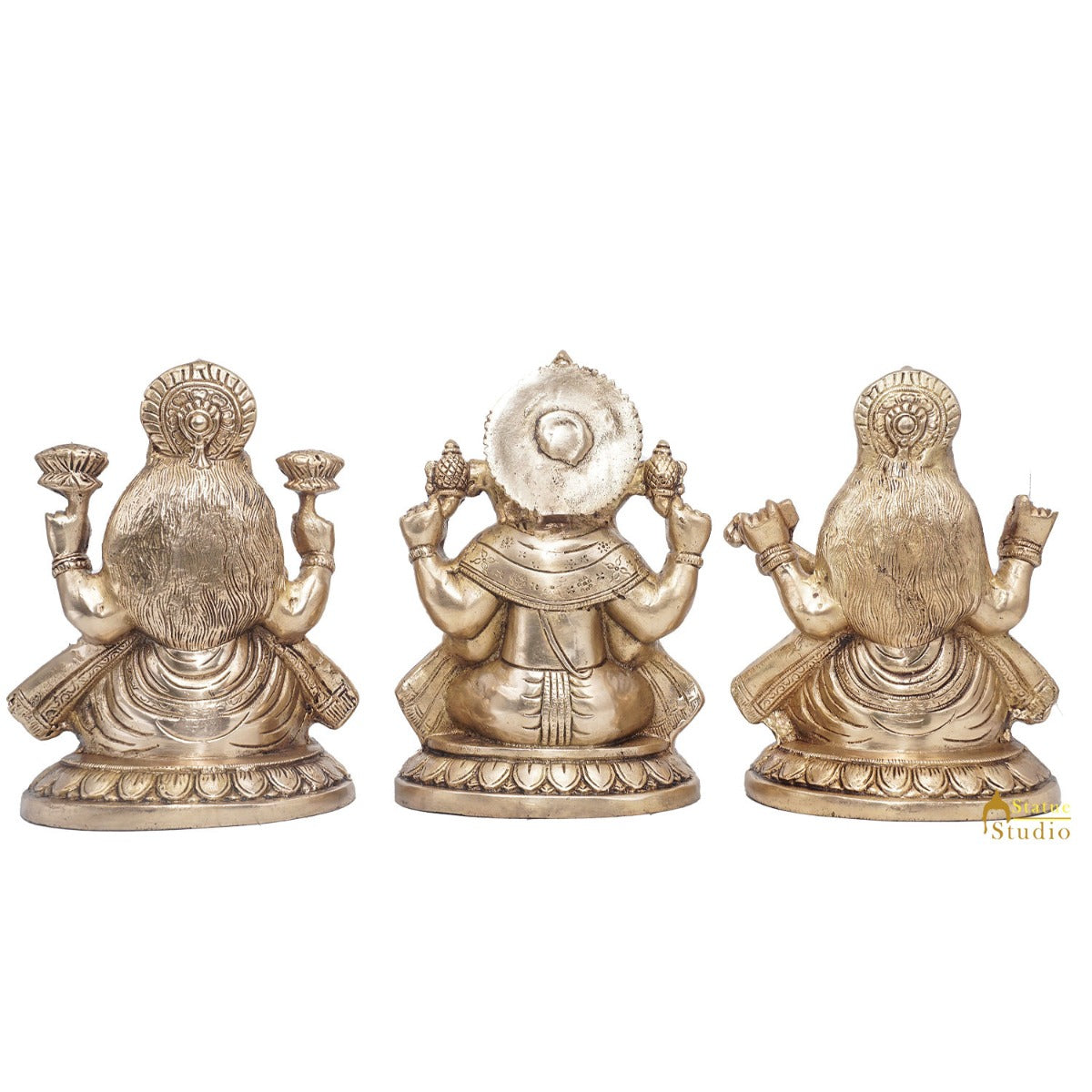 Brass Ganesha Lakshmi Saraswati Idol Statue For Diwali Home Puja Décor Gift 7.5" - Image 4