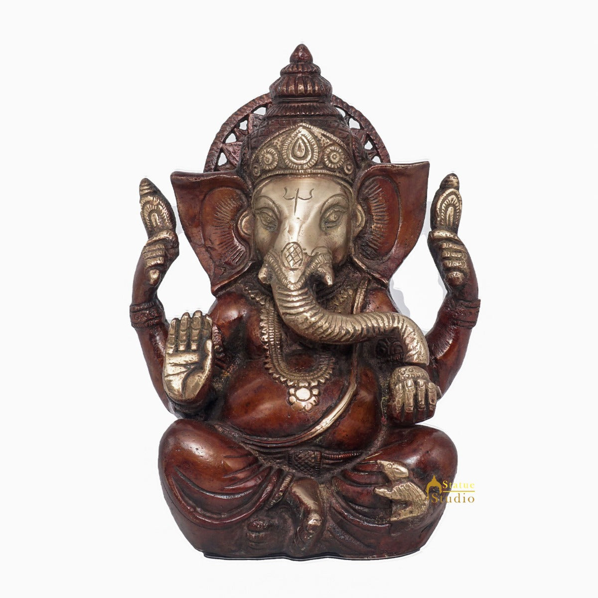 Brass Antique Ganesha Statue Ganpati Sitting Idol Home Pooja Room Décor Gift 7" - Image 3