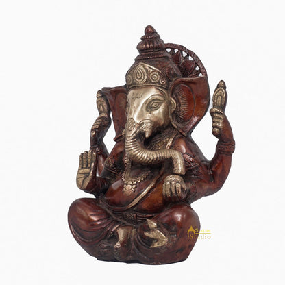 Brass Antique Ganesha Statue Ganpati Sitting Idol Home Pooja Room Décor Gift 7" by vendor-unknown - Products (View 4)