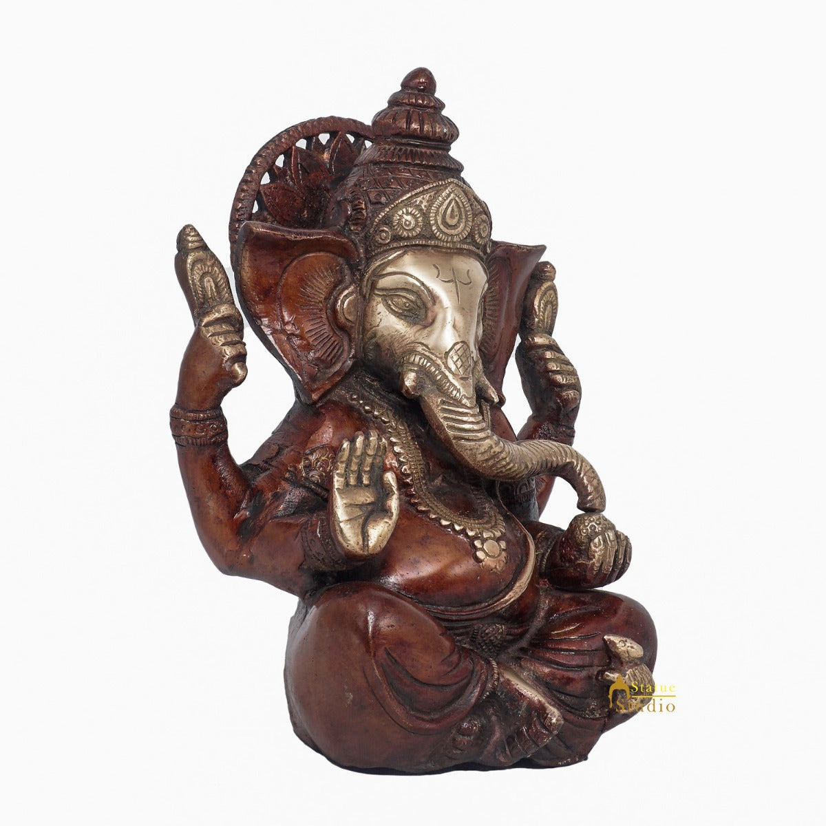 Brass Antique Ganesha Statue Ganpati Sitting Idol Home Pooja Room Décor Gift 7" - Image 5