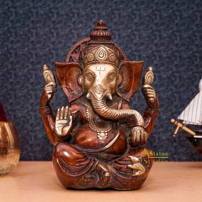 Brass Antique Ganesha Statue Ganpati Sitting Idol Home Pooja Room Décor Gift 7" by vendor-unknown - Products