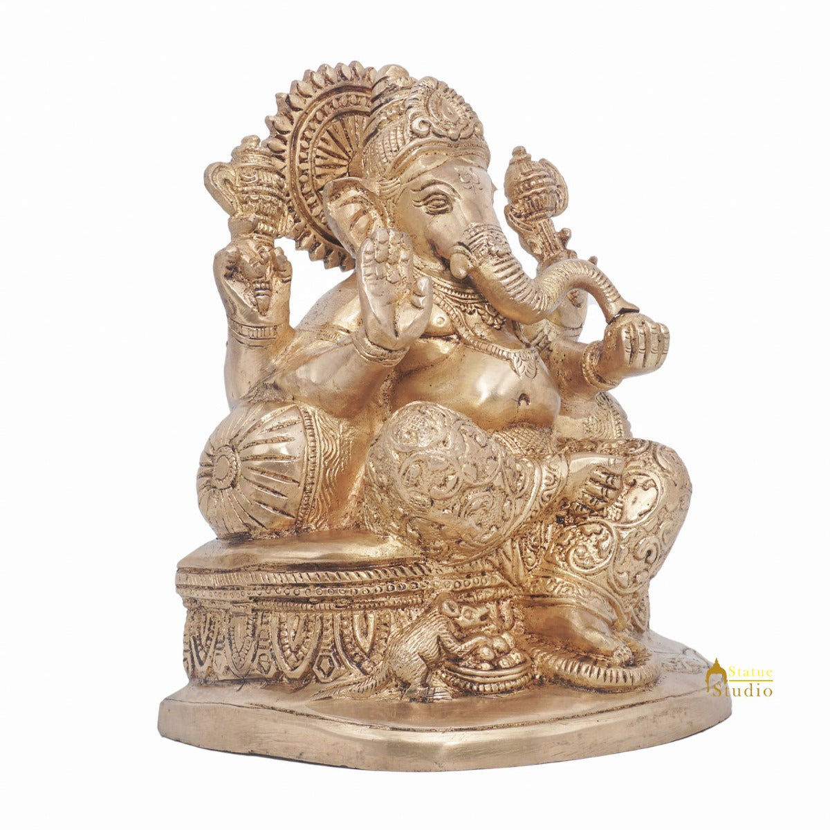 Brass Ganesha Statue Ganpati Sitting On Singhasan Idol Home Puja Décor Gift 7"