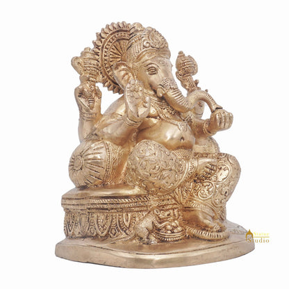 Brass Ganesha Statue Ganpati Sitting On Singhasan Idol Home Puja Décor Gift 7" by vendor-unknown - Products (View 5)