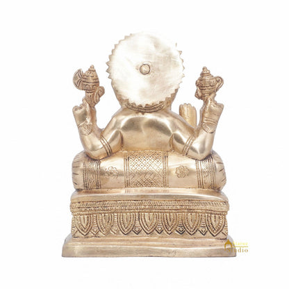 Brass Ganesha Statue Ganpati Sitting On Singhasan Idol Home Puja Décor Gift 7" by vendor-unknown - Products (View 6)