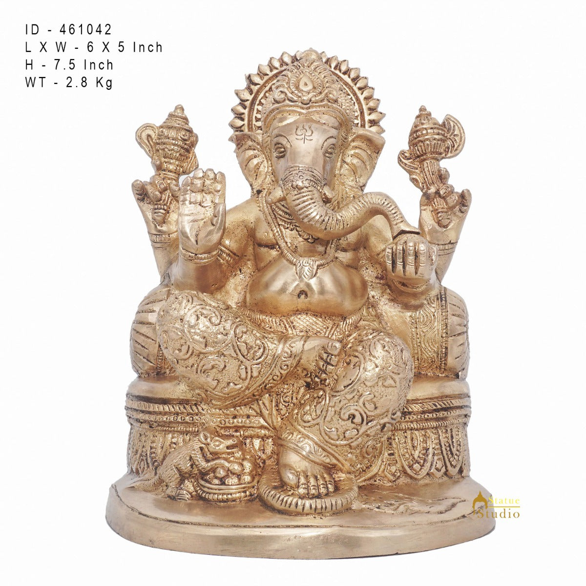 Brass Ganesha Statue Ganpati Sitting On Singhasan Idol Home Puja Décor Gift 7" - Image 7