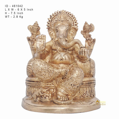 Brass Ganesha Statue Ganpati Sitting On Singhasan Idol Home Puja Décor Gift 7" by vendor-unknown - Products (View 7)