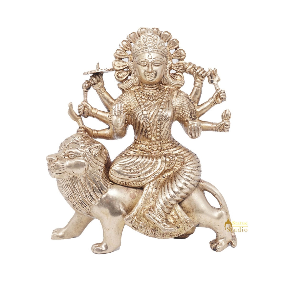 Brass Antique Durga Statue Sherawali Maa Idol For Pooja Home Office Décor Gift - Image 3