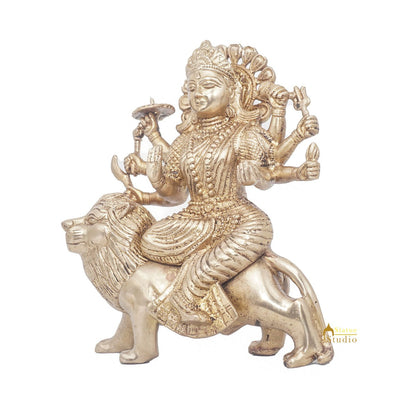 Brass Antique Durga Statue Sherawali Maa Idol For Pooja Home Office Décor Gift by vendor-unknown - Hindu Gods (View 4)