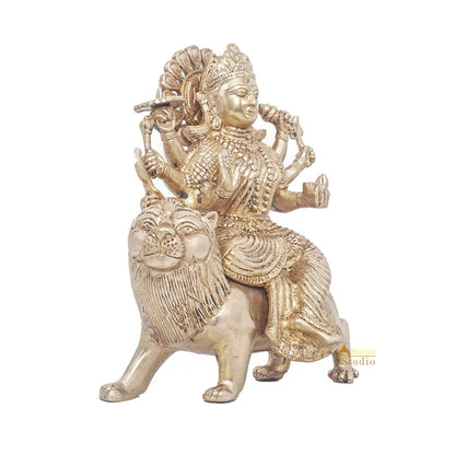 Brass Antique Durga Statue Sherawali Maa Idol For Pooja Home Office Décor Gift by vendor-unknown - Hindu Gods (View 5)