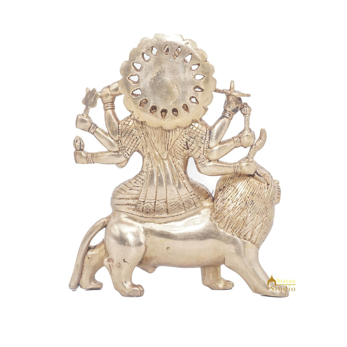 Brass Antique Durga Statue Sherawali Maa Idol For Pooja Home Office Décor Gift - Image 6