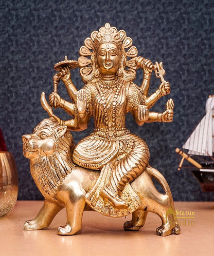Brass Antique Durga Statue Sherawali Maa Idol For Pooja Home Office Décor Gift by vendor-unknown - Hindu Gods (View 2)