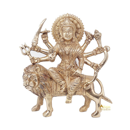 Brass Antique Durga Statue Sherawali Maa Idol For Pooja Home Office Décor Gift by vendor-unknown - Hindu Gods (View 3)