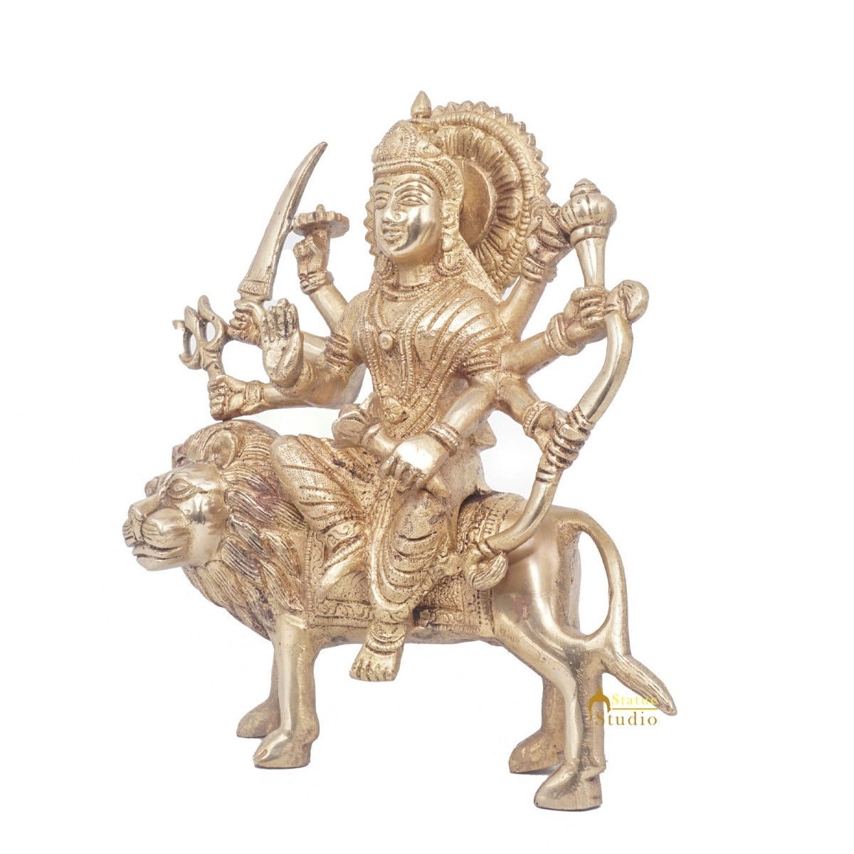 Brass Antique Durga Statue Sherawali Maa Idol For Pooja Home Office Décor Gift - Image 4