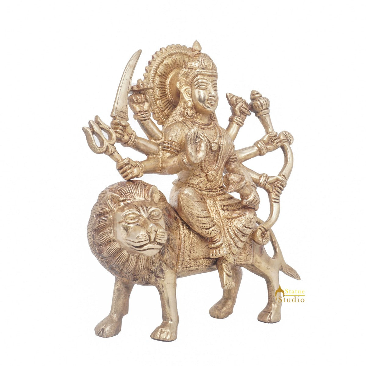 Brass Antique Durga Statue Sherawali Maa Idol For Pooja Home Office Décor Gift - Image 5