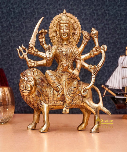 Brass Antique Durga Statue Sherawali Maa Idol For Pooja Home Office Décor Gift by vendor-unknown - Hindu Gods (View 2)