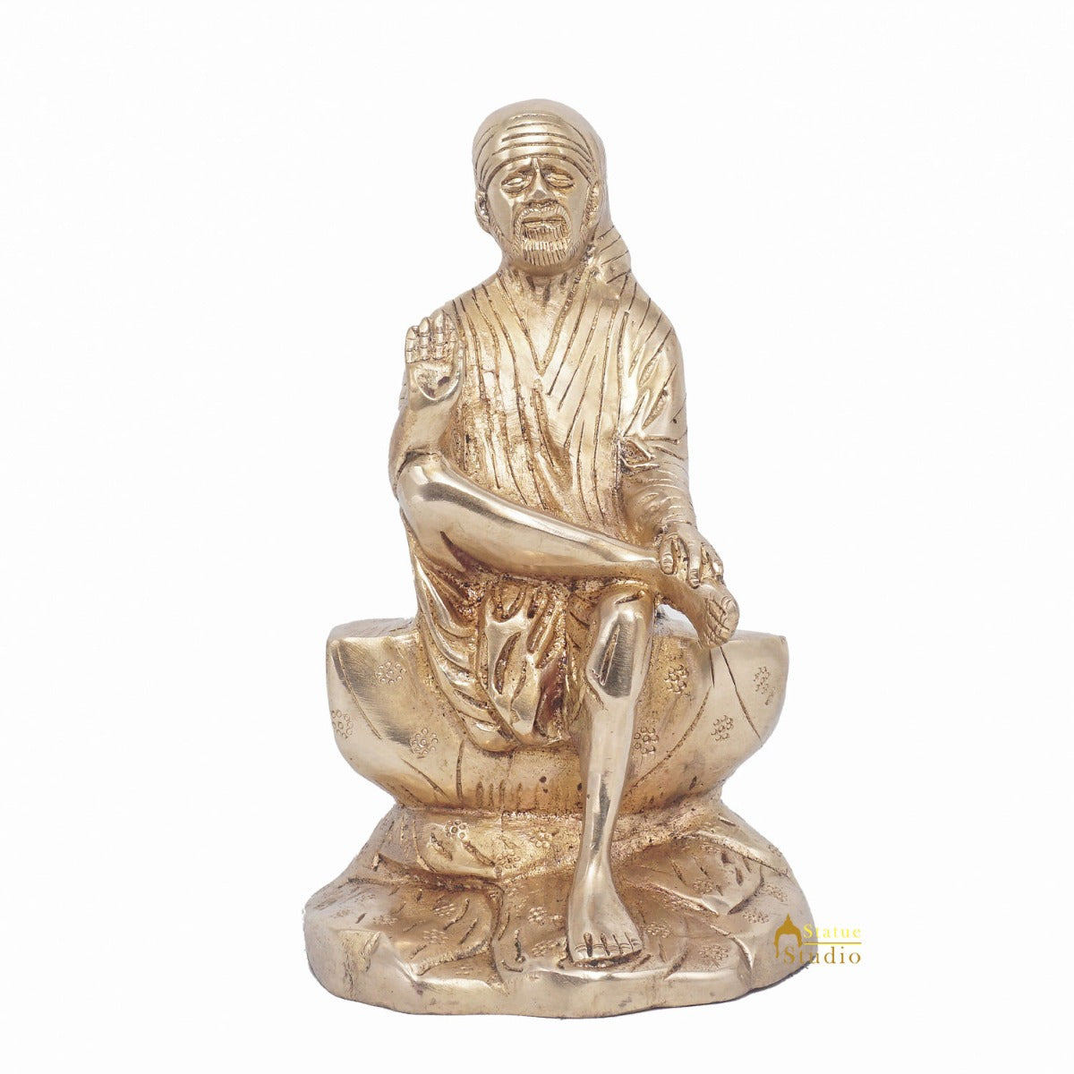 Brass Lord Shirdi Sai Baba Idol Statue Home Puja Room Religious Décor 8"