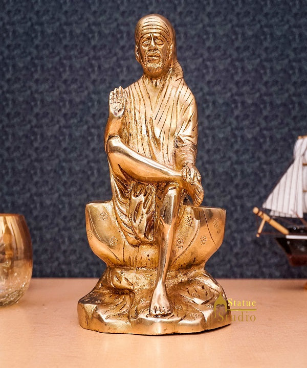Brass Lord Shirdi Sai Baba Idol Statue Home Puja Room Religious Décor 8" - Image 2