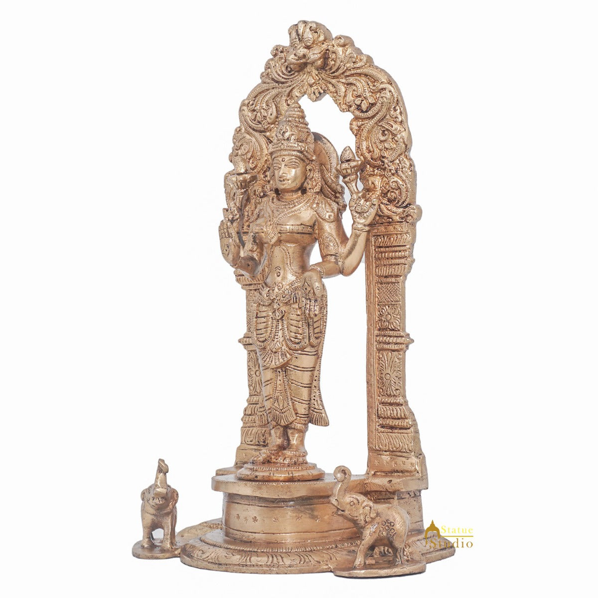 Brass Goddess Lakshmi Idol Laxmi Statue For Home Office Puja Room Décor 9" - Image 4