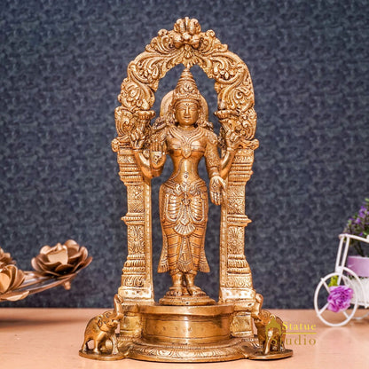Brass Goddess Lakshmi Idol Laxmi Statue For Home Office Puja Room Décor 9" by vendor-unknown - Hindu Gods