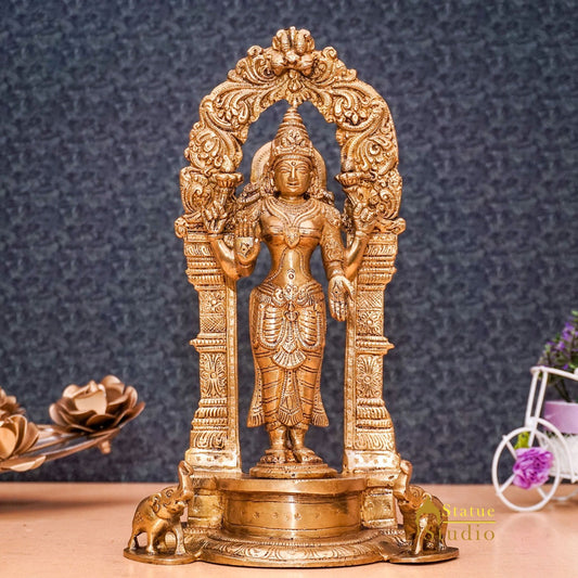 Brass Goddess Lakshmi Idol Laxmi Statue For Home Office Puja Room Décor 9"