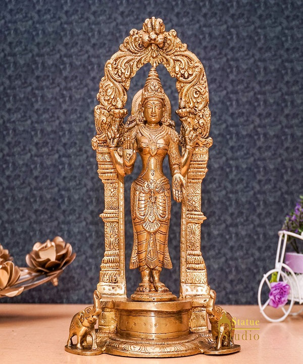 Brass Goddess Lakshmi Idol Laxmi Statue For Home Office Puja Room Décor 9"