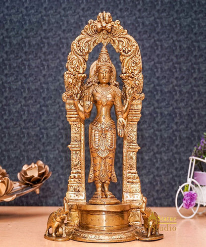 Brass Goddess Lakshmi Idol Laxmi Statue For Home Office Puja Room Décor 9" by vendor-unknown - Hindu Gods (View 2)