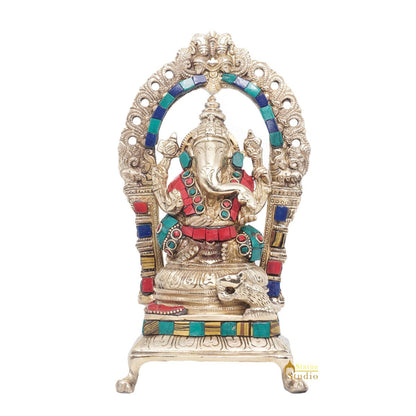 Brass Antique Ganesha Statue Ganpati Sitting Idol Home Pooja Room Décor Gift 8" by vendor-unknown - Products (View 3)
