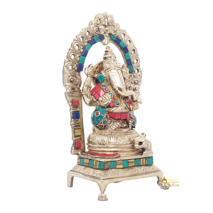 Brass Antique Ganesha Statue Ganpati Sitting Idol Home Pooja Room Décor Gift 8" by vendor-unknown - Products (View 4)